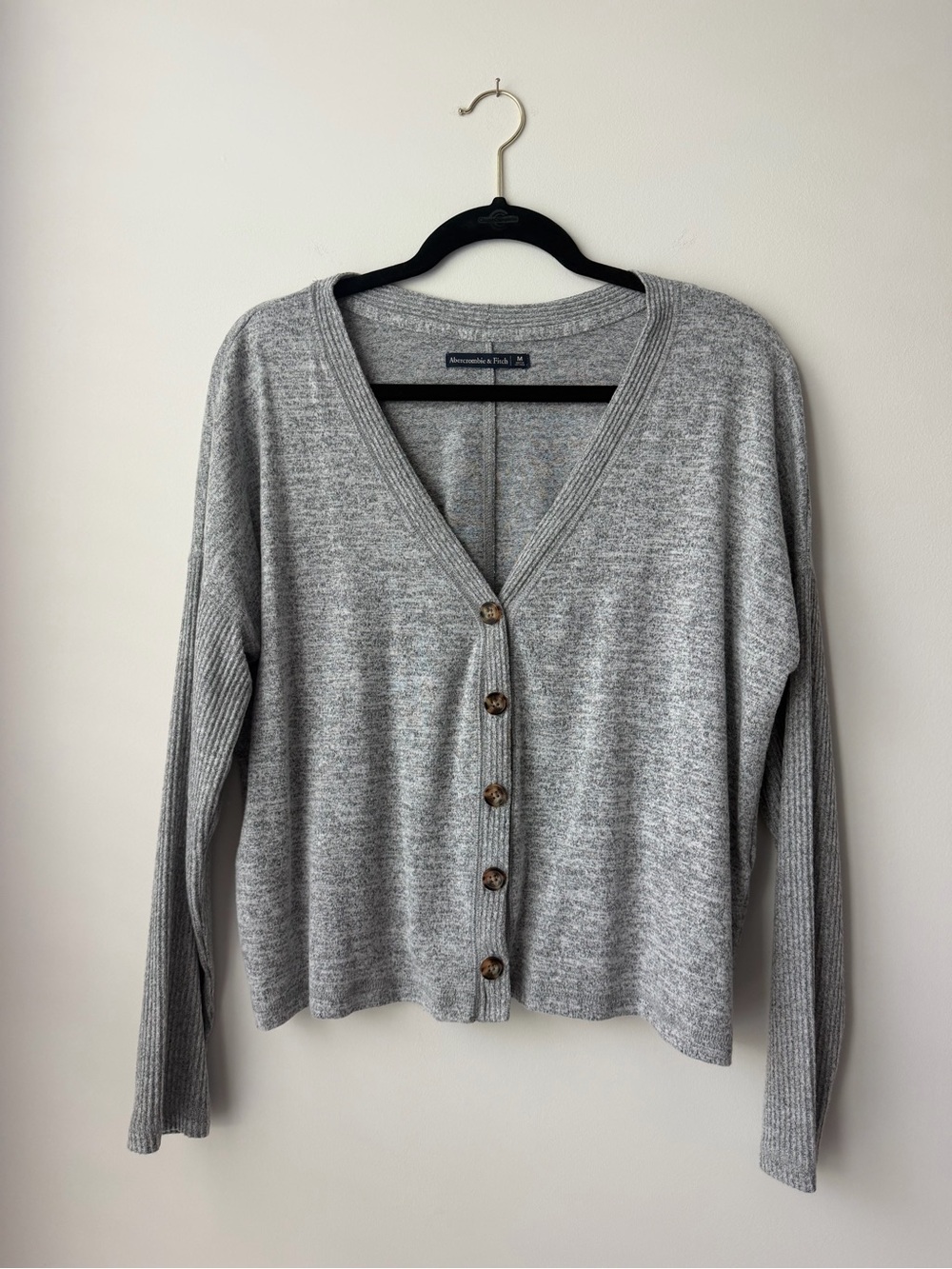 Abercrombie & Fitch Light Gray V-Neck Button Cardigan
